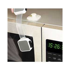Baby proof kitchen: Munchkin Xtraguard Latch shown on microwave