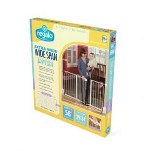 Extra Wide Baby Gate: Regalo Wide Span gate shown in box